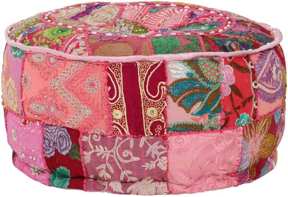 TEWTX7 Patchwork-Fusshocker mit Exquisiten Stickereien Besetzt, Handgefertigt Patchwork Rund Puffhoc