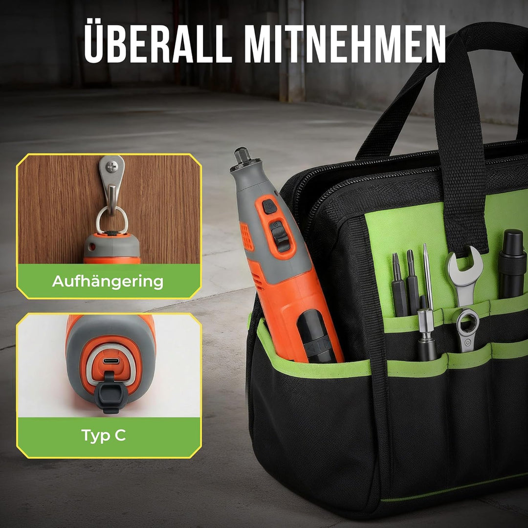 Multifunktionswerkzeug Akku 12V 2.5Ah, Rotationswerkzeug Set mit 40 Zubehörteilen, 8000-32000 U/min