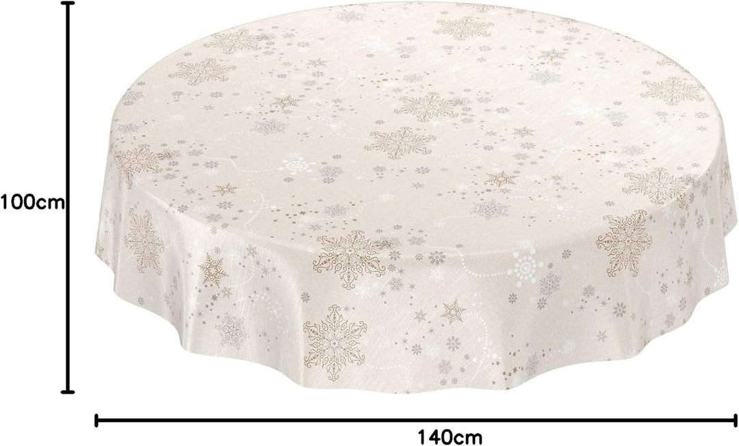 ANRO Wachstuchtischdecke Wachstuch Wachstischdecke Tischdecke Weihnachten Schneeflocken Beige 100x14