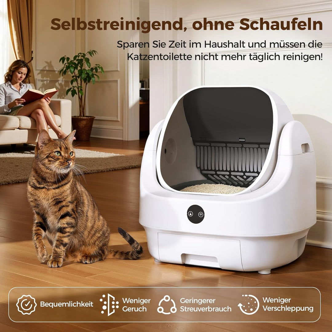 Katzenklo Selbstreinigend Offen, Ellenpent Elektrische Katzentoilette für Grosse Katzen mit Geruchsk