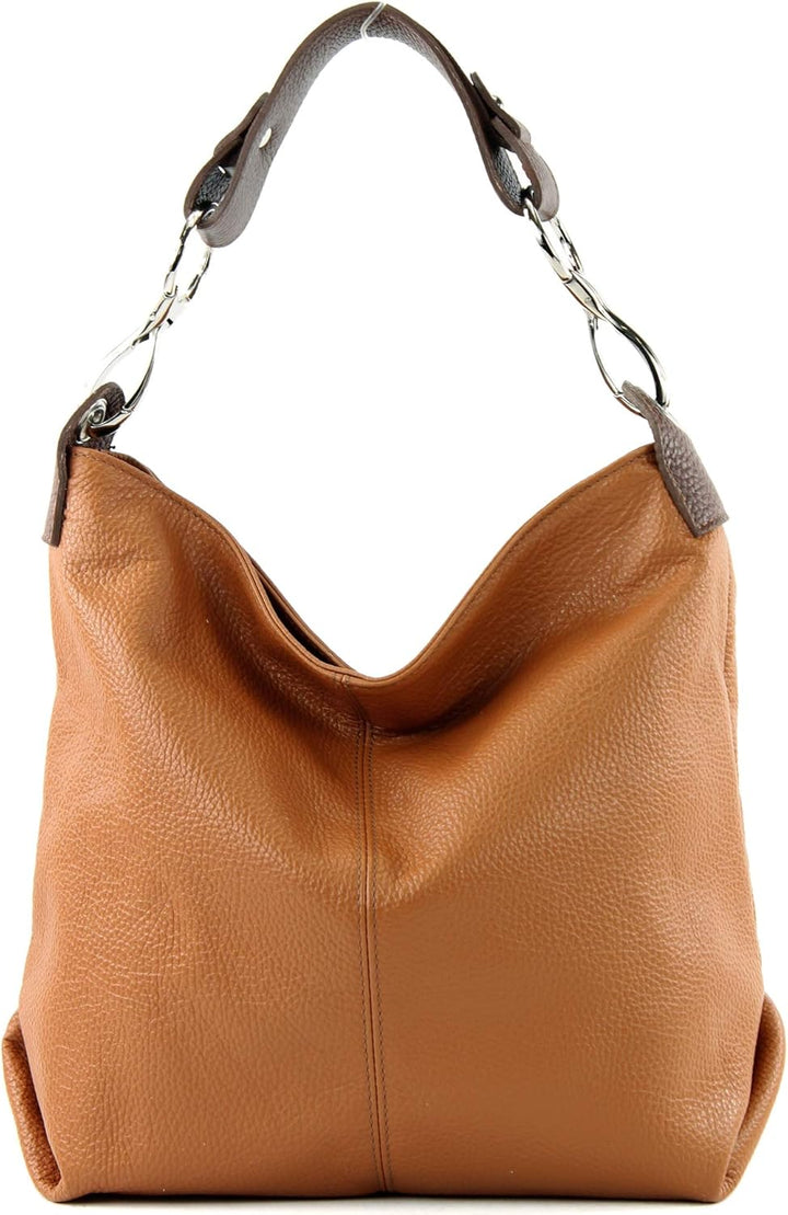 modamoda de - T168 - ital Schultertasche Umhängetasche aus Leder Cognac/Braun, Cognac/Braun