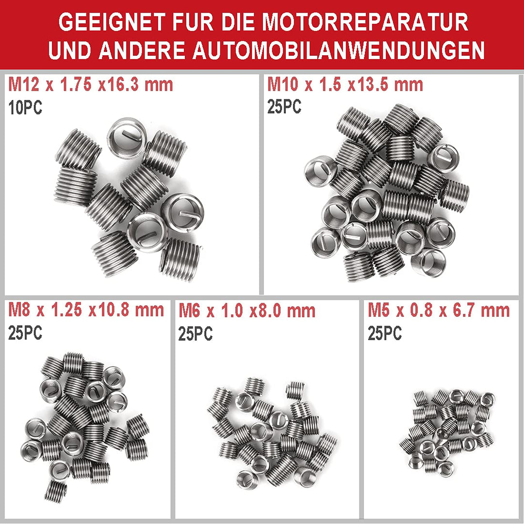 FOURROBBER 131-tlg Gewindereparatur Gewinde Reparatur Satz Werkzeug mit M5 M6 M8 M10 M12 Einsätze Hü