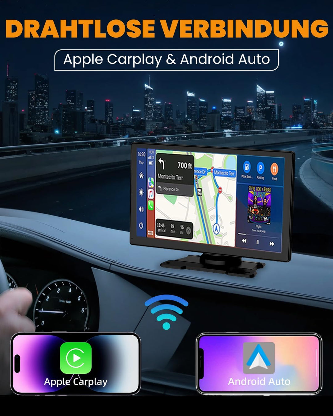 Carplay Display, 9" Apple carplay, Android Auto Display mit 1080P HD Rückfahrkamera & Frontkamera, G