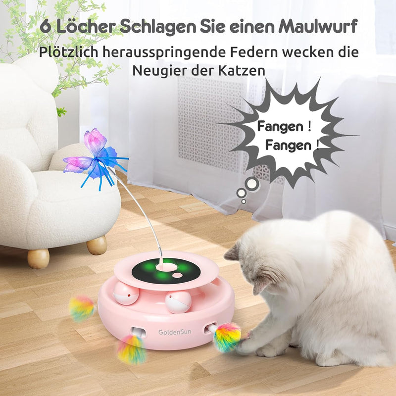 GoldenSun Katzenspielzeug, 3 in 1 Elektrisch Automatischer Spielzeug für Katzen, Interaktives Whack-