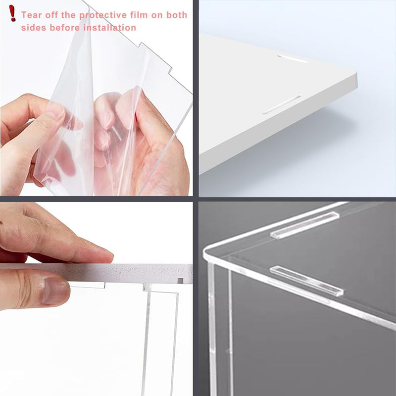 Nynelly Vitrine für Sammler, Vitrine aus Acryl für Figuren, transparente Acrylbox mit weisser Basis,