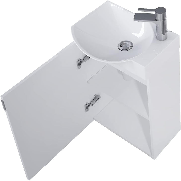 VBChome Badmöbel Set 45 cm Weiss Waschbecken mit Eiche Craft Hängeschrank Waschtisch 1-Türen Soft-Cl