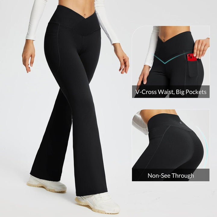 BALEAF Damen Yoga Hose mit Taschen High Waisted Flare Leggings Casual Workout Weite Beinhose M Aa-sc