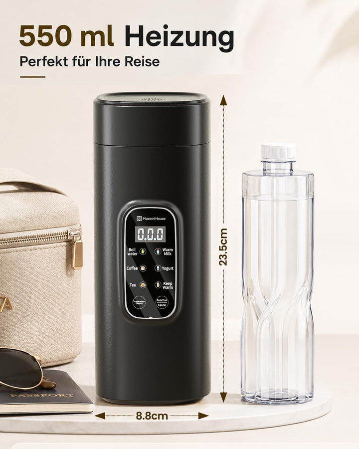 Maestri House Wasserkocher Klein 550ml, 6-in-1 Reisewasserkocher, Schwarzer Wasserkocher, Schnelles