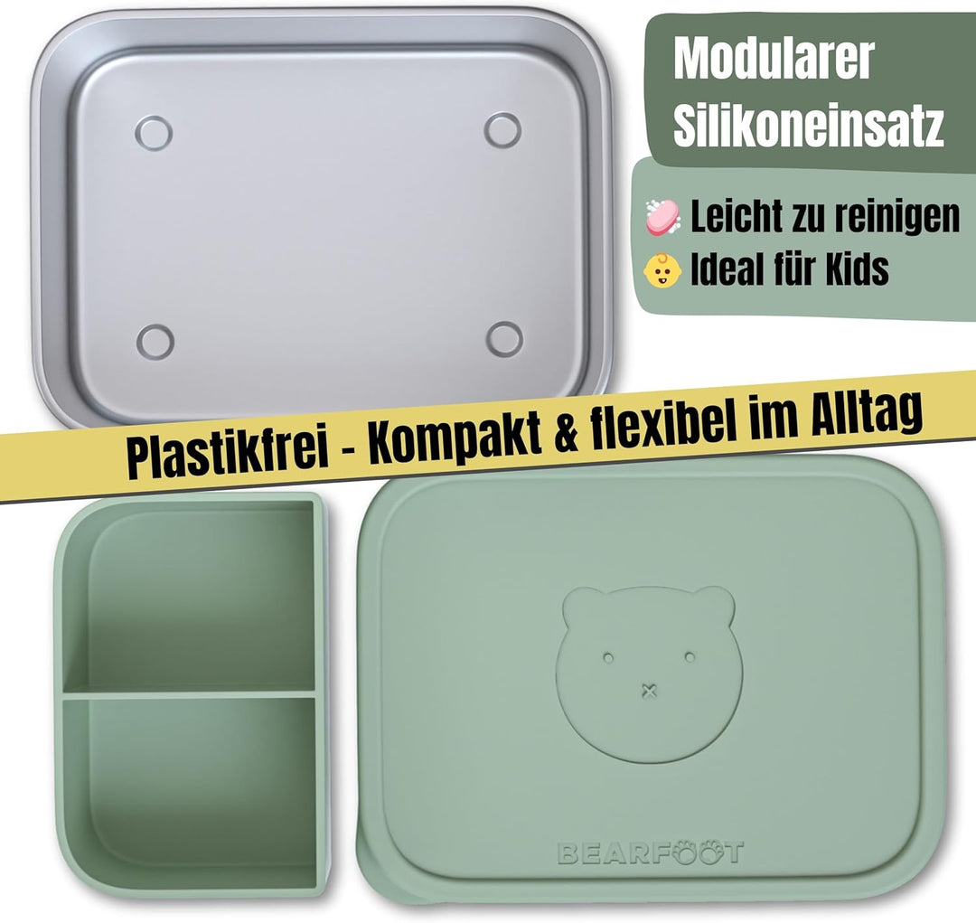 BEARFOOT Edelstahl Brotdose Kinder mit Silikondeckel (Grün, 700 ml) | BPA-frei, auslaufsicher, Brotz