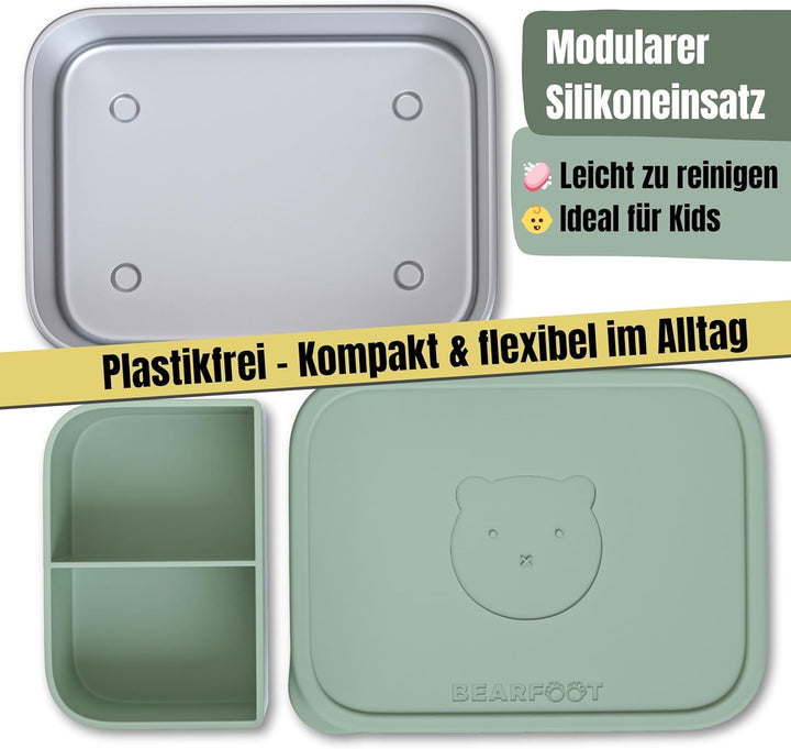 BEARFOOT Edelstahl Brotdose Kinder mit Silikondeckel (Grün, 700 ml) | BPA-frei, auslaufsicher, Brotz