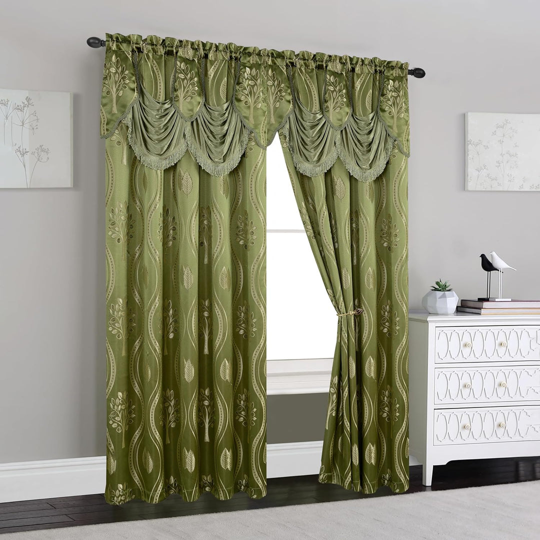 Elegant Comfort Aurora Vorhang-Set, Jacquard-Optik, mit angenähtem Volant, 137,2 x 213,4 cm, Salbei,