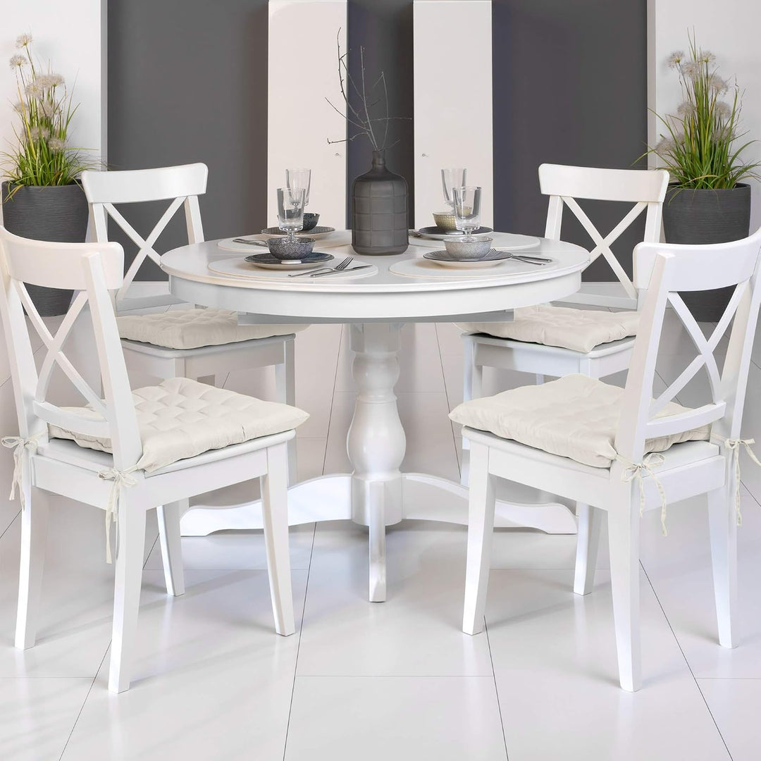 Beautissu 4er Set Stuhlkissen mit Bändern Indoor &amp; Outdoor Auflagen Stühle | 40x40 in Ecru mit 5cm P