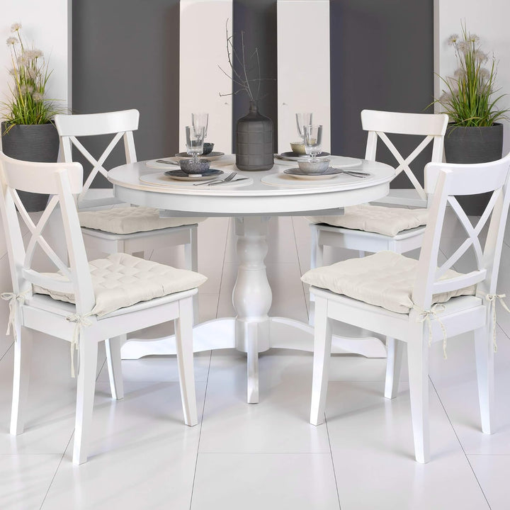Beautissu 4er Set Stuhlkissen mit Bändern Indoor &amp; Outdoor Auflagen Stühle | 40x40 in Ecru mit 5cm P