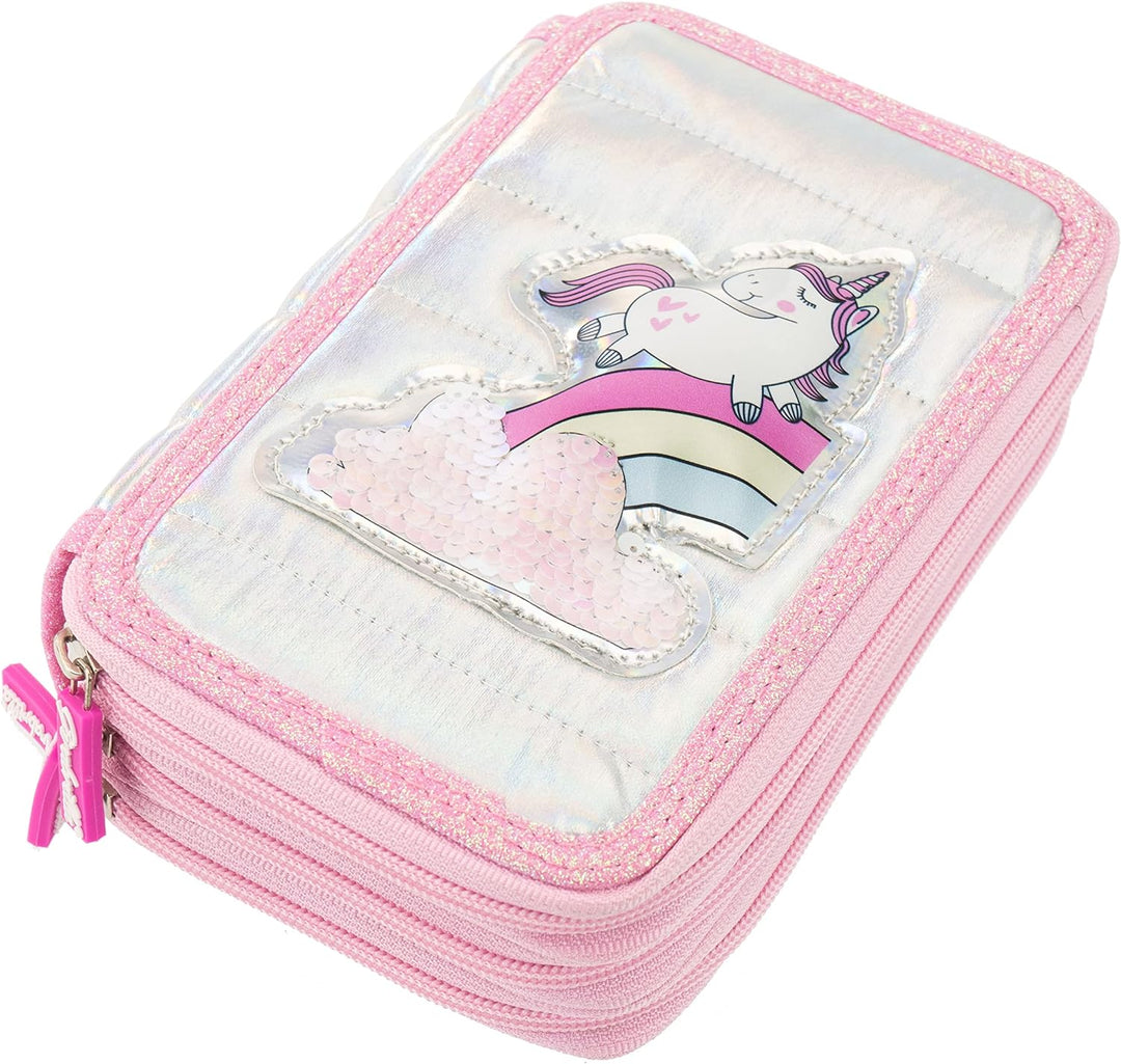 Girabrilla Nice Group Einhorn Federmäppchen mit 3 Fächern für Kinder, Steppdeckeneffekt, Rosa Koffer