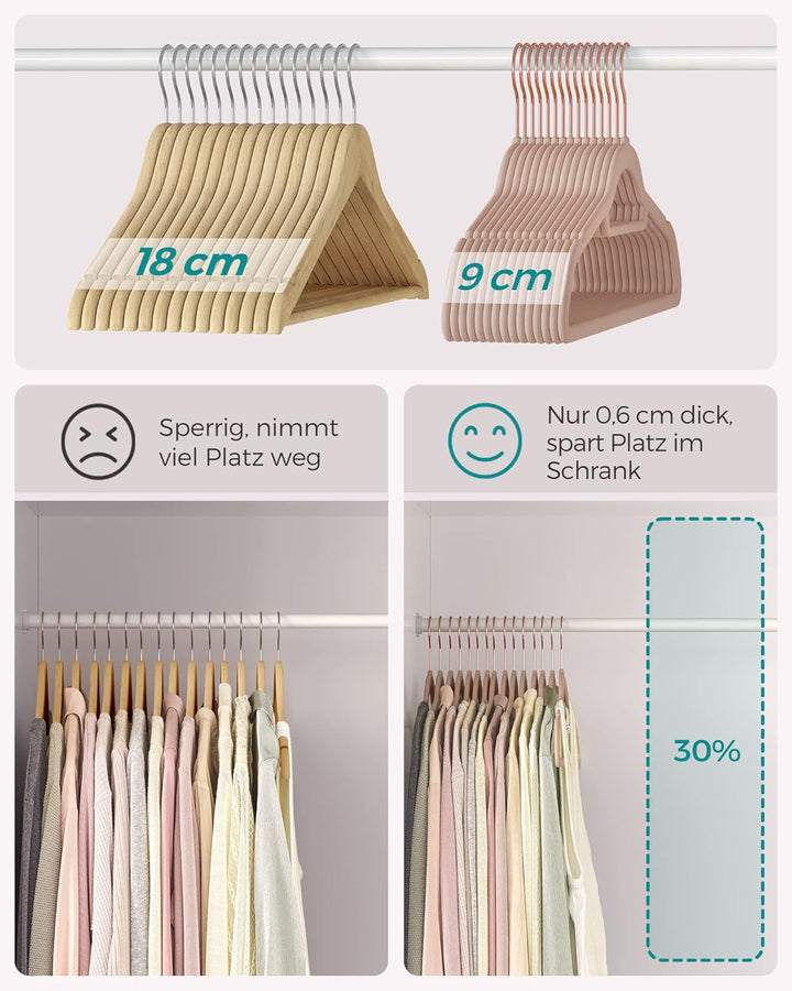 SONGMICS Kleiderbügel Samt, 50er Set, Bügel, rutschfest, kleine Stange für Krawatten, 360° drehbarer