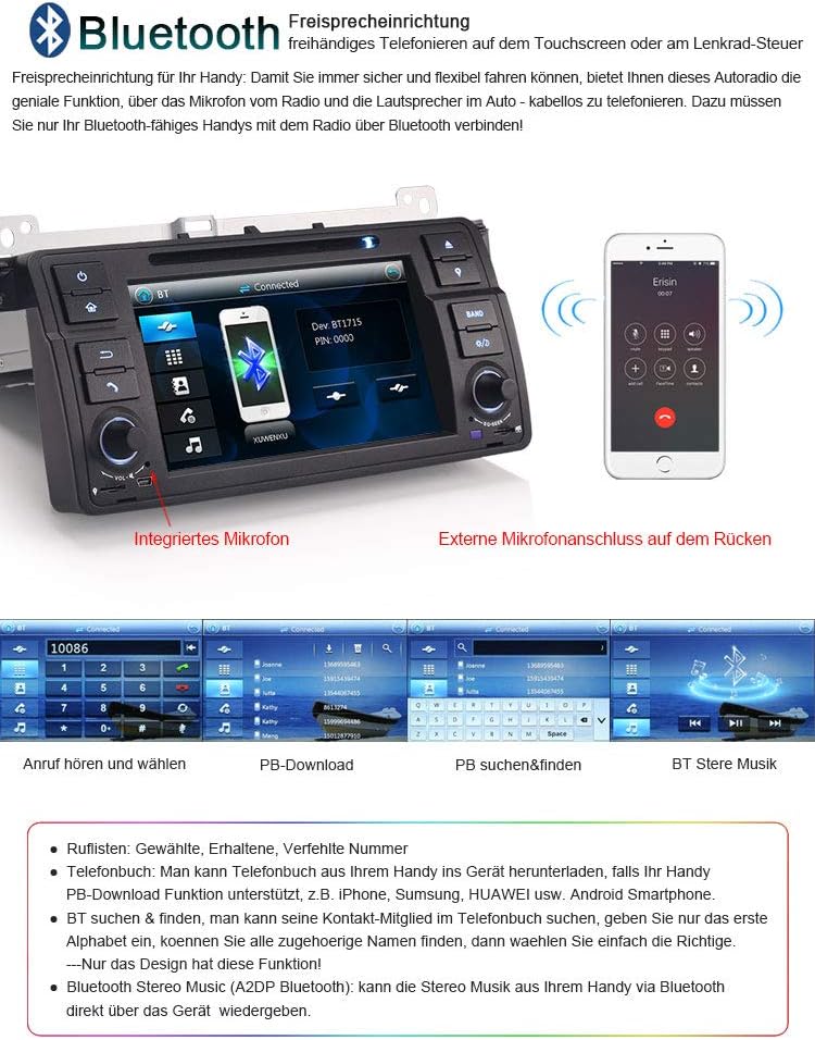 Erisin 7 Zoll Autoradio für BMW 3er E46 318 320 MG ZT Rover 75 Multimedia Player mit USB SD Navi Unt
