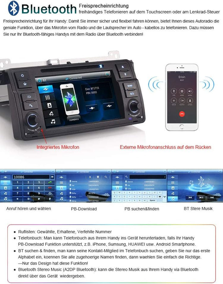 Erisin 7 Zoll Autoradio für BMW 3er E46 318 320 MG ZT Rover 75 Multimedia Player mit USB SD Navi Unt