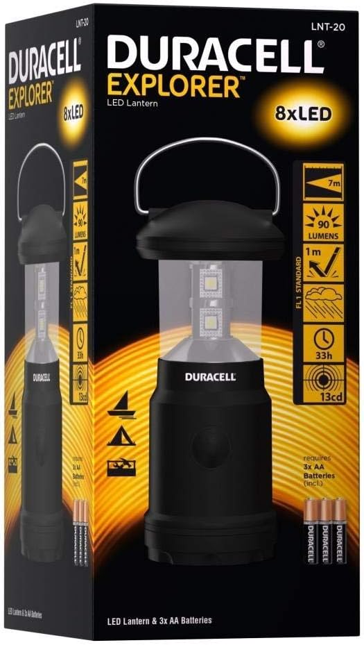 Duracell Taschenlampe, Explorer-Laternen-Serie Laternen-Taschenlampe, 90 Lumen, LED-Licht, Schwarze