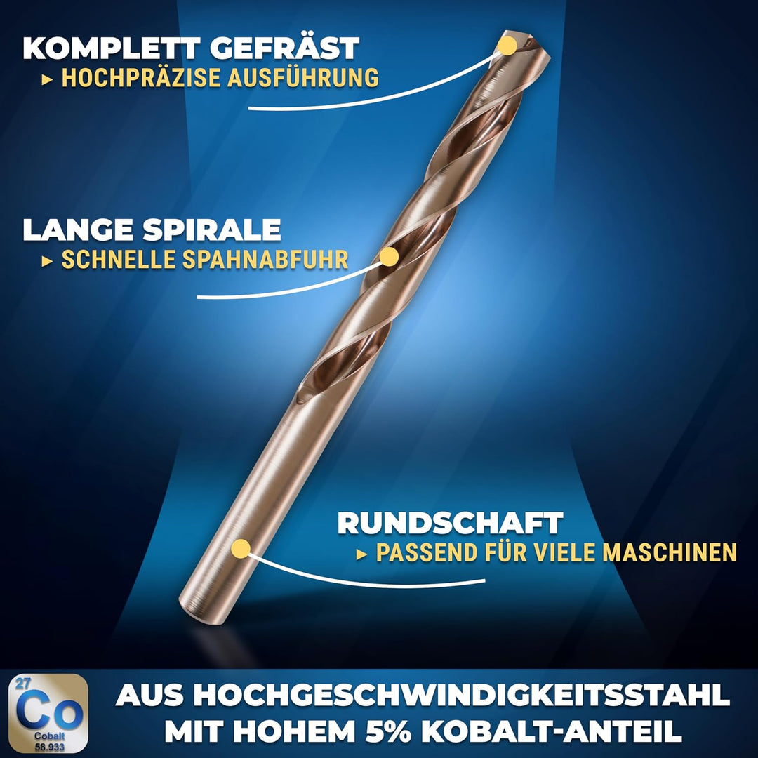 S&amp;R Metallbohrer Set 1,0-10 mm, 19 Stk, Industrie-Qualität, extra hohe Standzeit, HSS COBALT Kobaltl