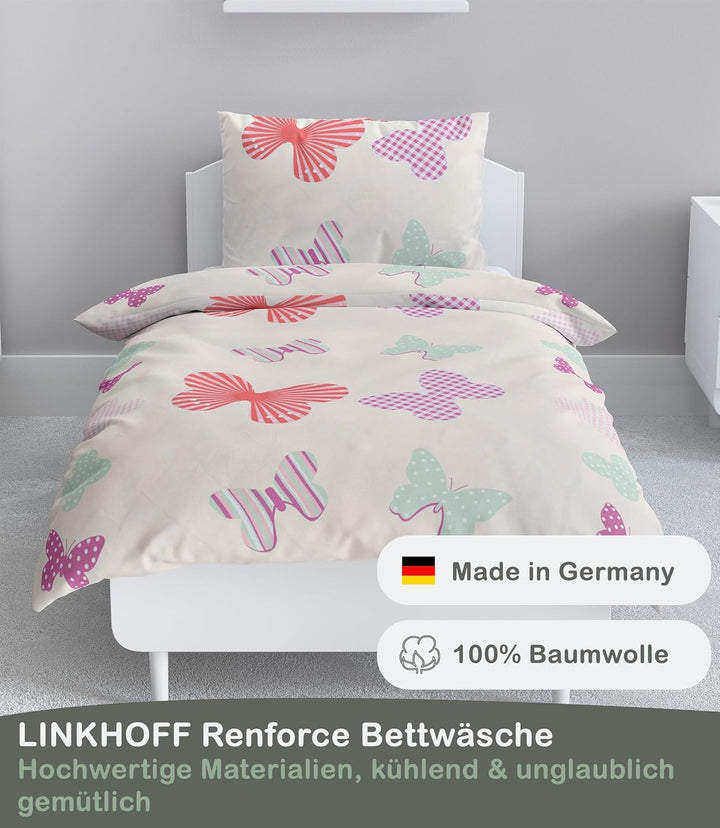 Bettwäsche Mädchen 135x200 Rosa - Kinderbettwäsche 100% Baumwolle Reissverschluss - Bettwäsche-Set S