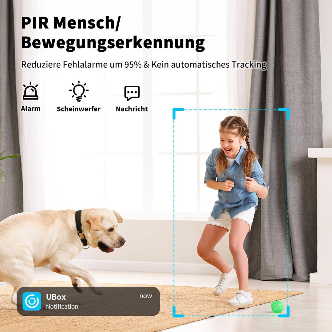 4G LTE Überwachungskamera Innen Akku mit SIM Karte, 2K PTZ Haustierkamera Ohne WLAN Indoor mit Wiede