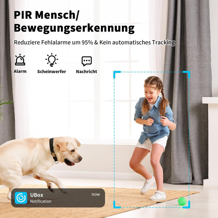 4G LTE Überwachungskamera Innen Akku mit SIM Karte, 2K PTZ Haustierkamera Ohne WLAN Indoor mit Wiede