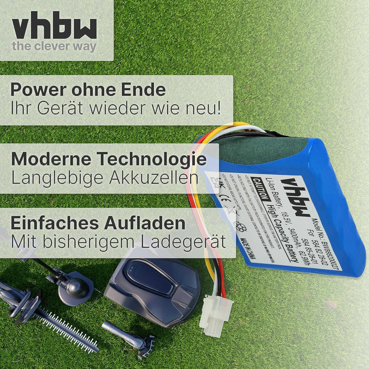 vhbw Akku kompatibel mit Husqvarna Automower 315 (2015-2018) Rasenmäher (3400mAh 18,5V Li-Ion)