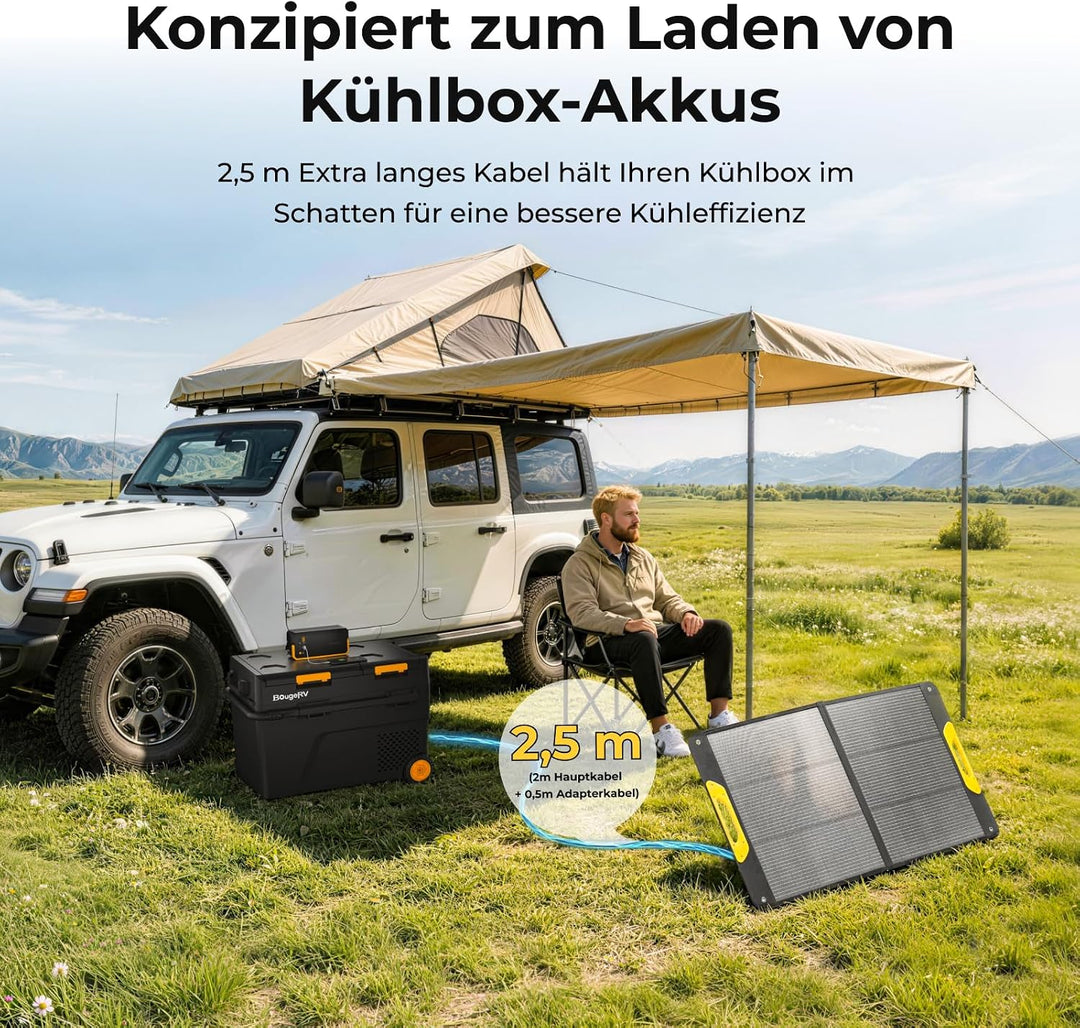 BougeRV 100W Solarpanel Faltbar, 25% Effizienz N-Typ Tragbares Solarpanel für 173Wh/277Wh Akku, Fibe