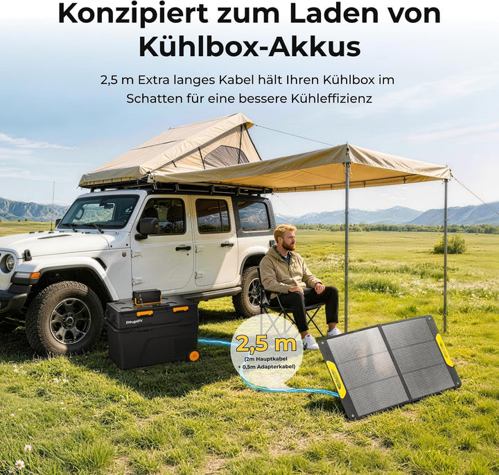 BougeRV 100W Solarpanel Faltbar, 25% Effizienz N-Typ Tragbares Solarpanel für 173Wh/277Wh Akku, Fibe