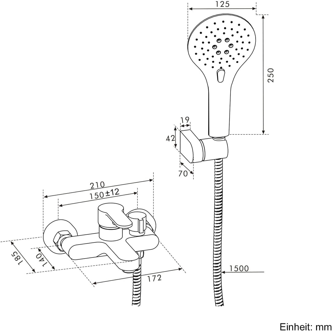 ROVOGO Badewannenarmatur mit 3-Funktionen Handbrause, Einhebel Wannenarmatur, Aufgerüstet Messing Dr