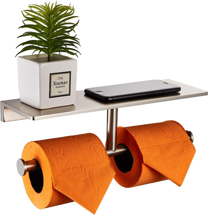 Doppelrollen-Toilettenpapierhalter mit Ablage aus massivem Messing und erstklassigem Papiertaschentu