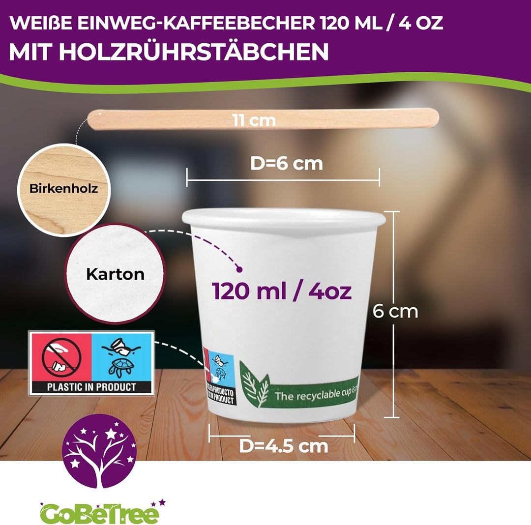 GoBeTree 400 Einweg-Kaffeebecher aus weissem Karton 120 ml, Einweg-Kaffeebecher aus weissem Karton m