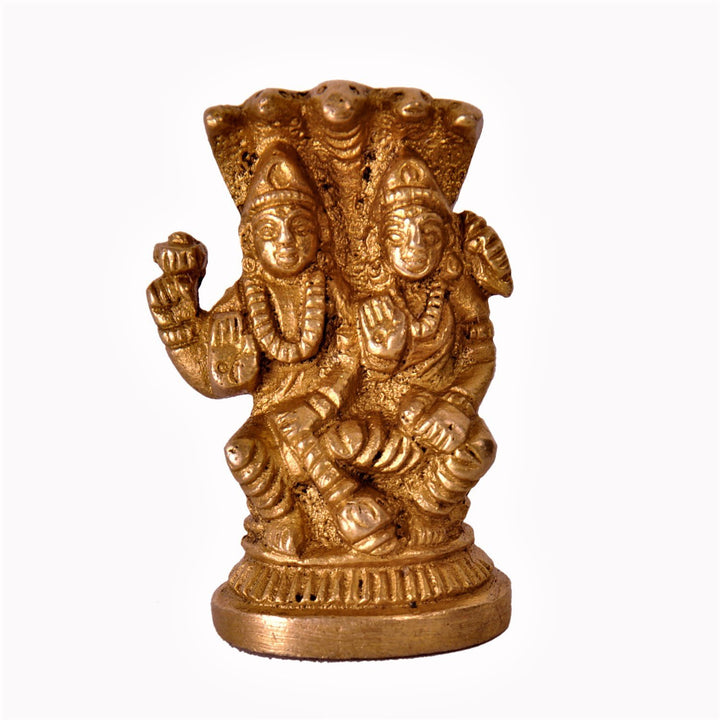 Purpledip Mini Idol Vishnu-Lakshmi (Laxminarayana): Solid Brass Metal Statue for Home Temple (11387)