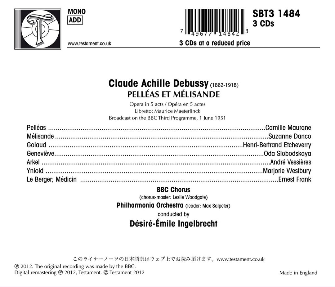 Claude Debussy: Pelleas et Melisande, Audio-CD