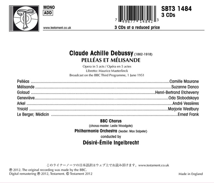 Claude Debussy: Pelleas et Melisande, Audio-CD