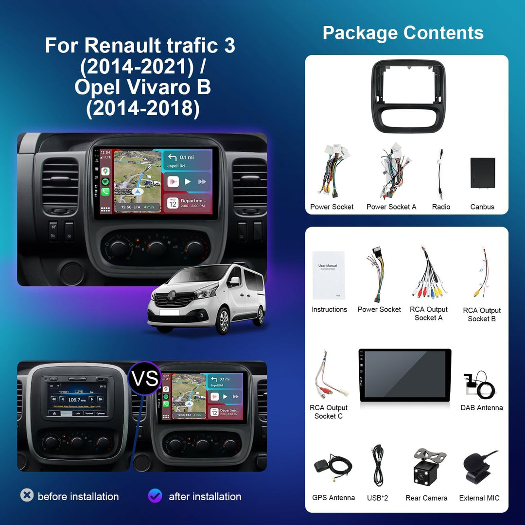 PX6 Android 12 IPS Autoradio Passt für Renault trafic 3 (2014-2021) / Opel Vivaro B (2014-2018) - 4G
