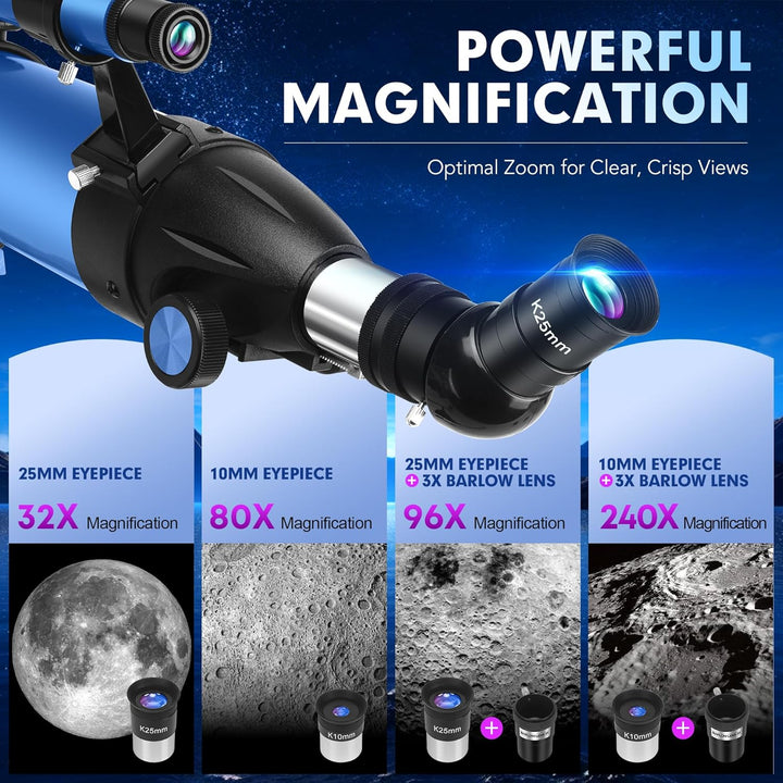 MEEZAA Teleskop, Teleskop Astronomie Profi für Erwachsene, 90mm Blende 800mm AZ Mount Astronomisches