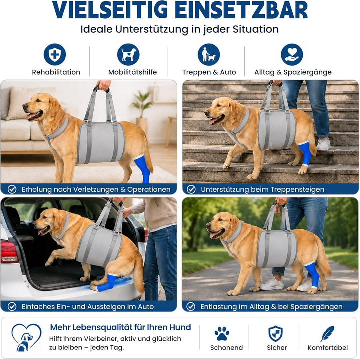 LUCKY LUCY Hundegeschirr mit Griff, Verstellbare Hunde-Tragehilfe für Hinterbeine &amp; Nacken-Stütze, M