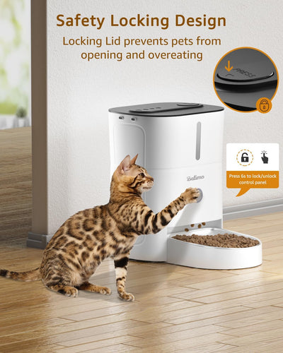 Balimo Futterautomat Katze, 3L Automatischer Futterspender Katze mit Edelstahlnapf & Drehverschluss-