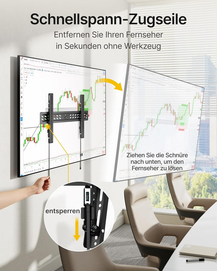 monTEK 1.2" Ultra Slim TV Wandhalterung für 43–95 Zoll Fernseher, Neigbare Schwerlast Wandhalterung