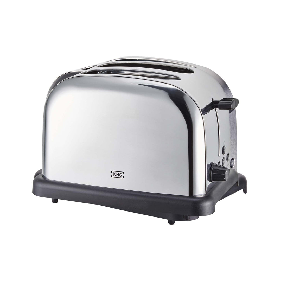 KHG Edelstahl Toaster in Chrom Optik mit Brötchenaufsatz, 2 Scheiben | 6 Bräunungsstufen mit Bräunun