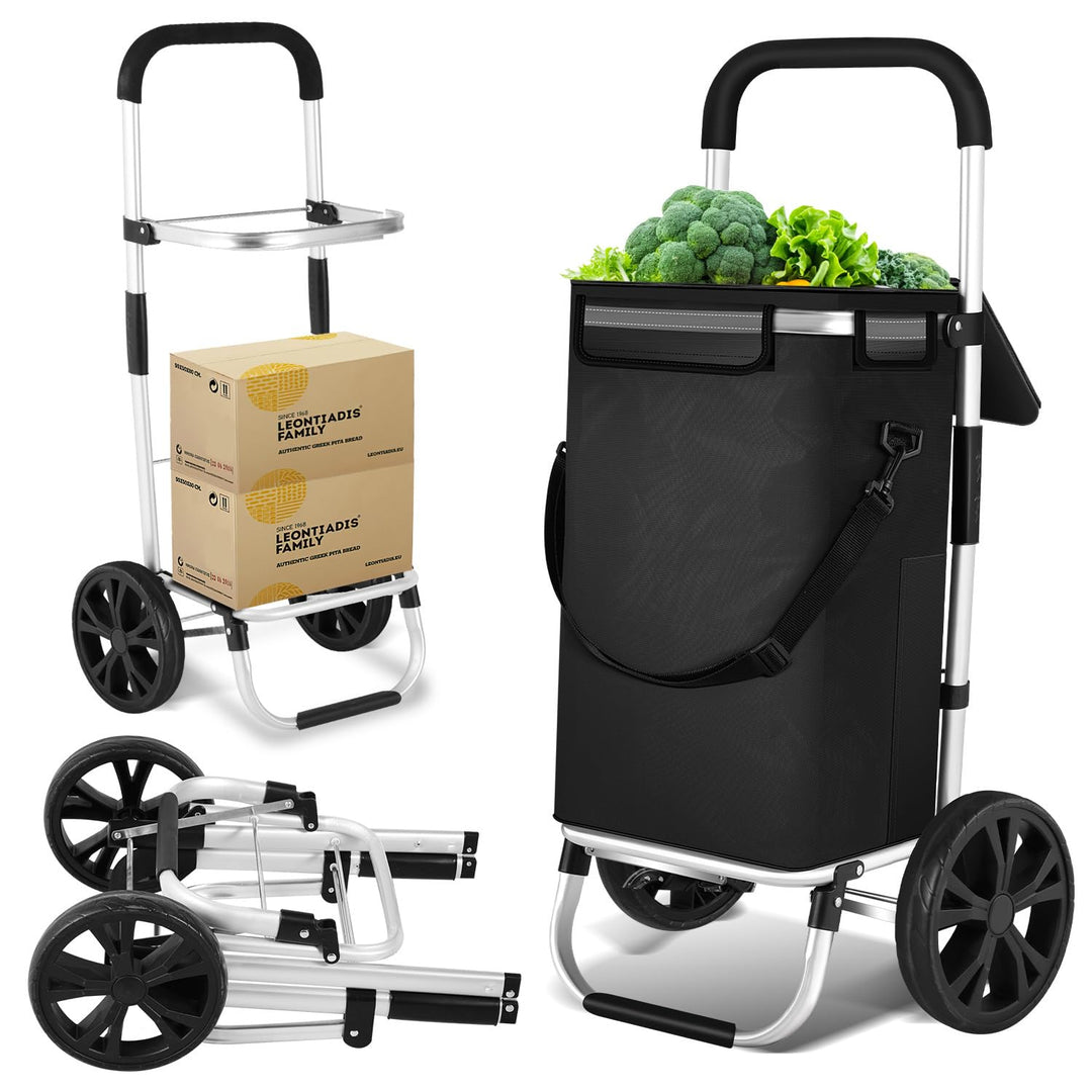 Einkaufstrolley klappbar mit Kühlfach, 40L Fassungsvermögen & bis 40kg belastbar | Faltbarer Einkauf