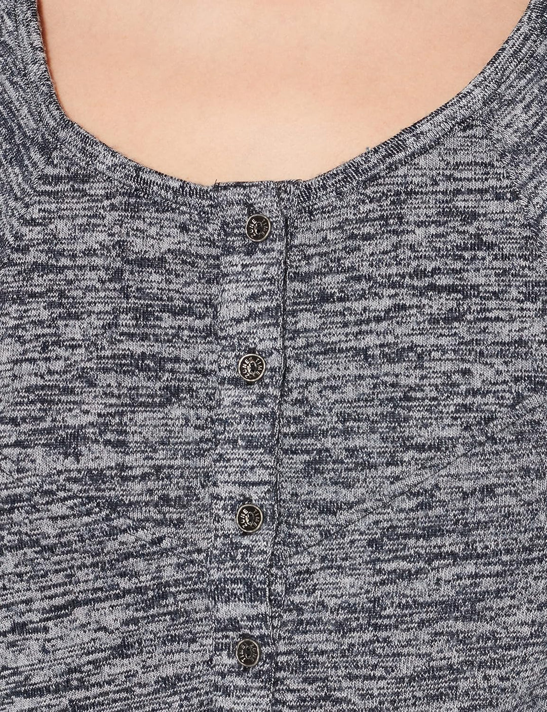 Timezone Damen Slim Henley Longsleeve T-Shirt XS Black Melange, XS Black Melange