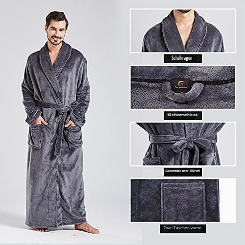FashGudim Herren Bademäntel gross und gross in voller Länge Plüsch Fleece lange Robe Schal Kragen wa