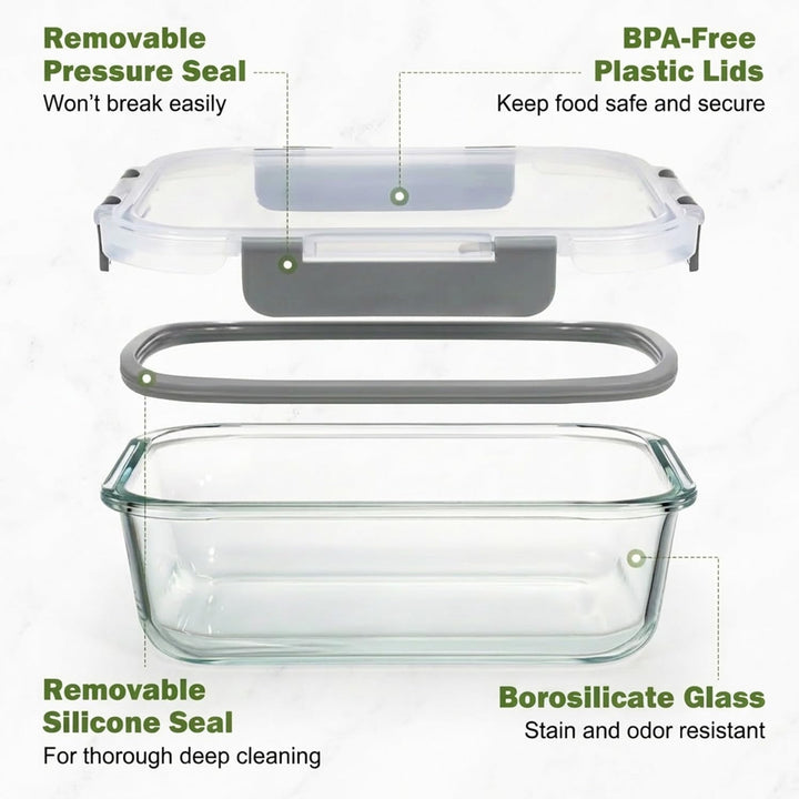 Glasbehälter mit Deckel, 2-teilig Meal Prep Boxen & Frischhaltedosen 2x1040ml aus Borosilikatglas, B