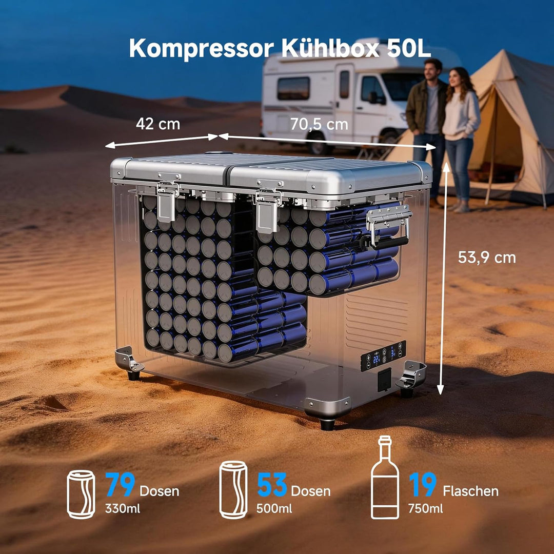 AAOBOSI Kompressor Kühlbox 50L, Dual Zone Kühlbox Kompressor, -20°C bis 20°C, Aluminium Auto Kühlsch