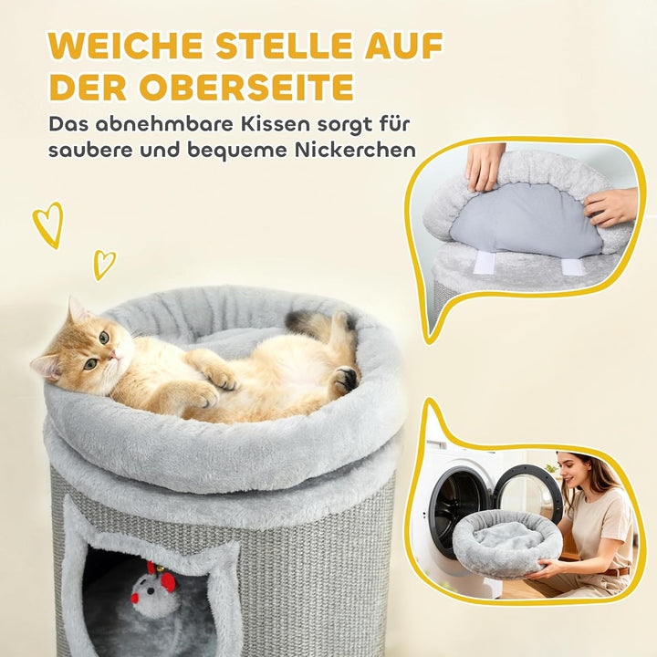 PawHut Kratztonne 96 cm Hoch Ø 38 cm vierstöckige Katzentonne mit Plüschrand, abnehmbarem und waschb