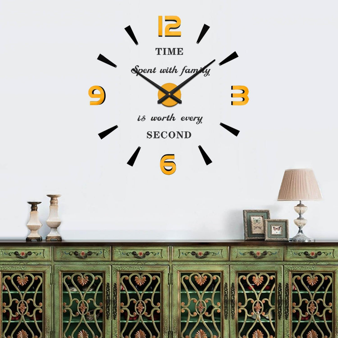 Vangold Moderne Mute DIY grosse Wanduhr 3D Aufkleber Home Office Decor Geschenk (Schwarz Gold) Schwa