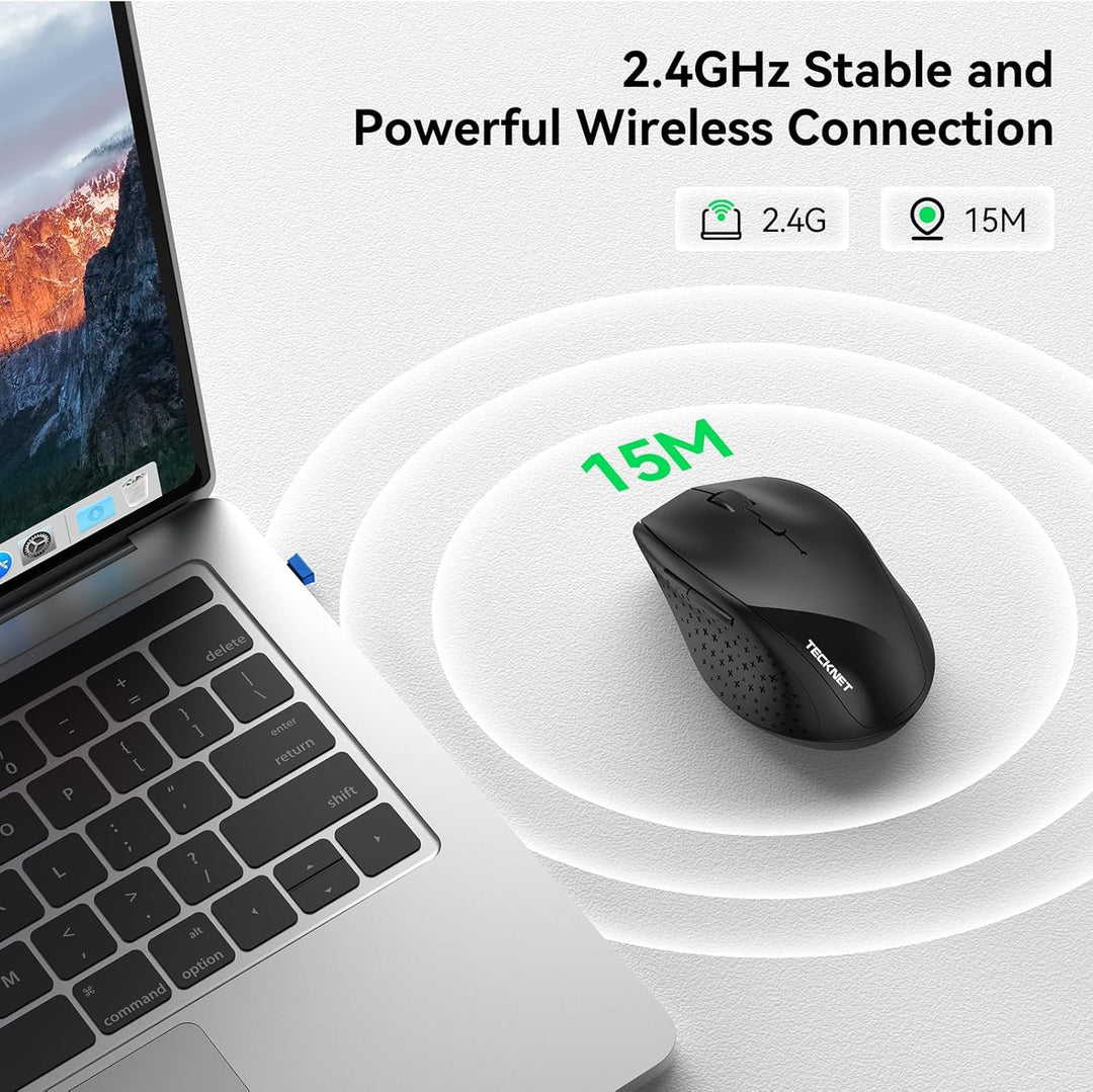 TECKNET Kabellose Maus mit USB-C Adapter, 4800 DPI 2.4G Funkmaus mit USB Empfänger, 30 Monate Batter