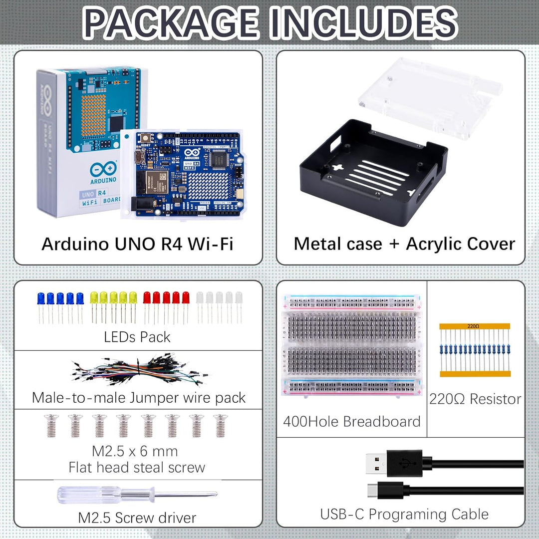 GeeekPi Studenten-Starter-Kit für Arduino UNO R4 WiFi mit offizieller UNO R4 WiFi-Karte, Metallgehäu